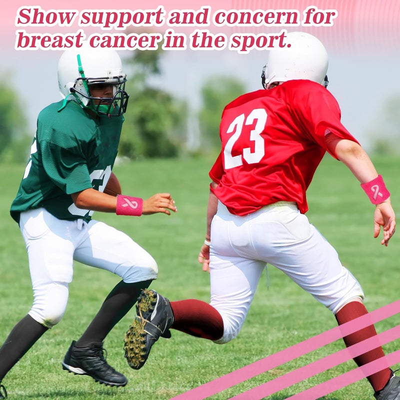Biubee 12/24/48Pcs Breast Cancer Awareness Wristbands - Football Pink Ribbon Wristbands Bulk for Youth Men Women, Elastic Gymnastics Sports Wrist Sweatbands for Football Baseball Athletic Sports - Image 3